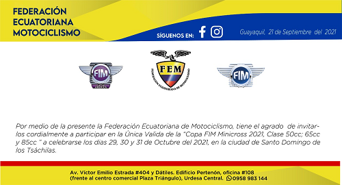 Invitación a la Copa FIM Latin America de Minicross- Ecuador 2021.