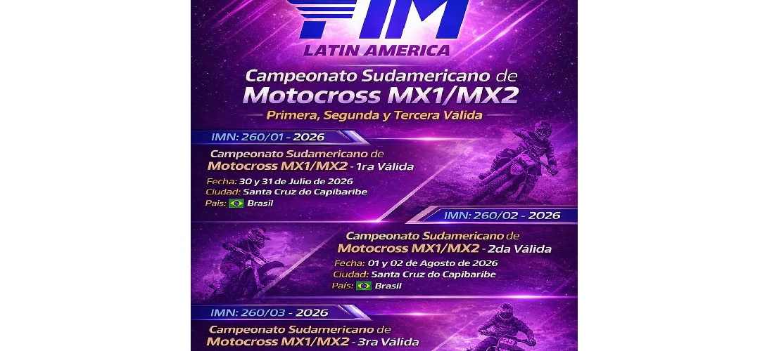 El Campeonato Sudamericano de Motocross MX1/MX2 2026 se integra al Campeonato Brasileiro de Motocross.