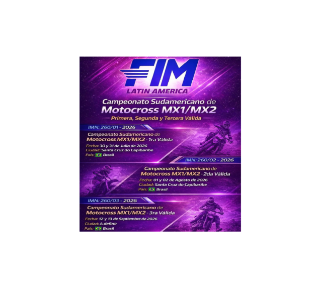 El Campeonato Sudamericano de Motocross MX1/MX2 2026 se integra al Campeonato Brasileiro de Motocross.