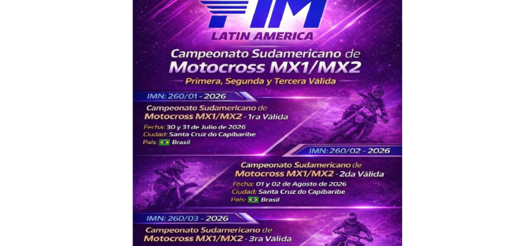 El Campeonato Sudamericano de Motocross MX1/MX2 2026 se integra al Campeonato Brasileiro de Motocross.