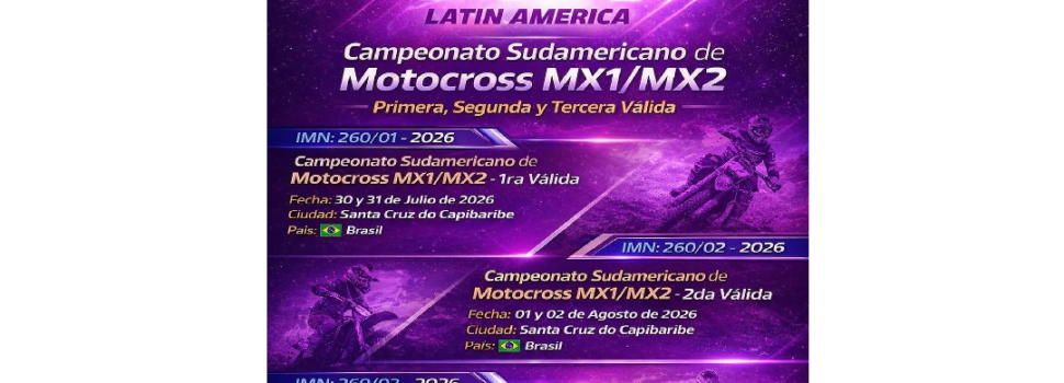 El Campeonato Sudamericano de Motocross MX1/MX2 2026 se integra al Campeonato Brasileiro de Motocross.